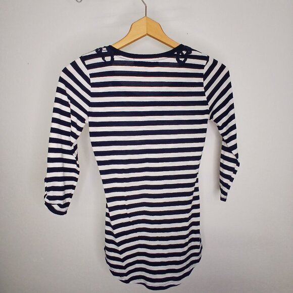 UGC Almost Famous Navy and white stripe with lace 3/4 sleeve sz sm - Picture 6 of 11